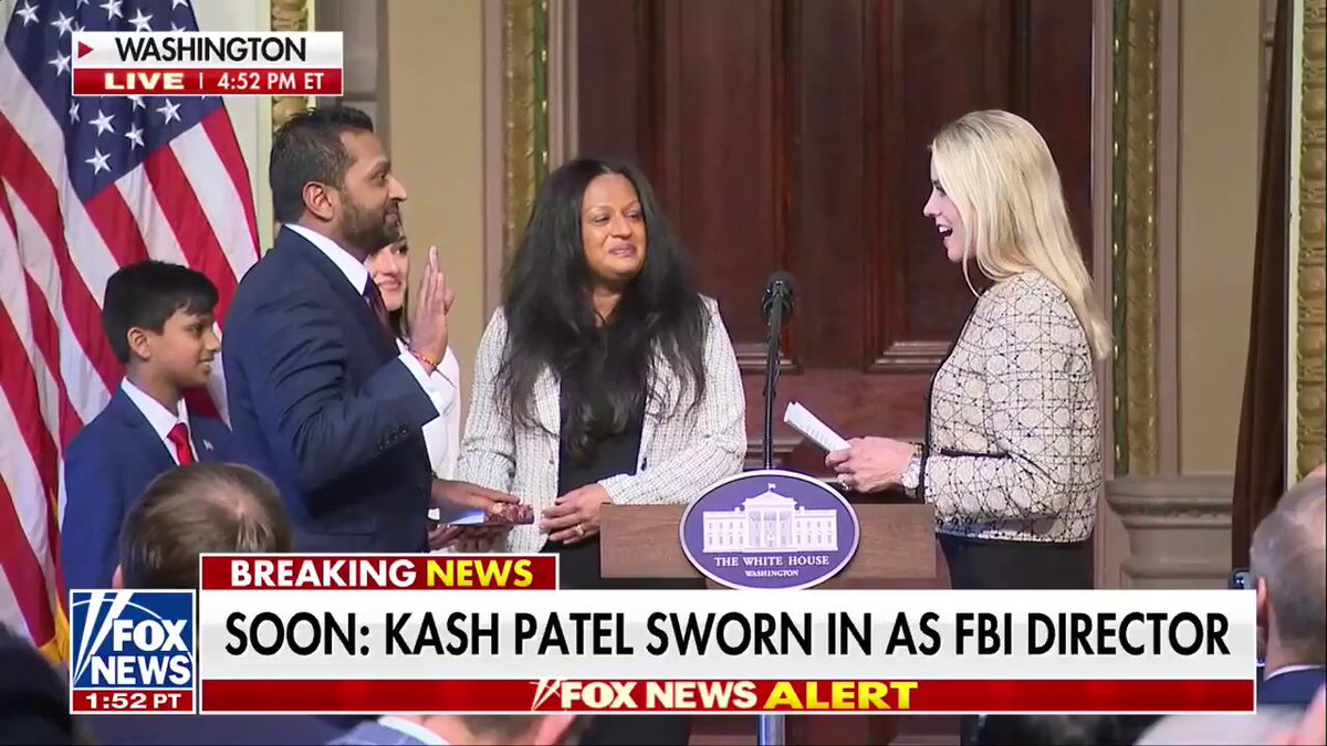 BREAKING: Kash Patel has just been sworn in as Director of the FBI.  What a glorious new day at the DOJ.  Congratulation, @Kash_Patel!!  🇺🇸🇺🇸"