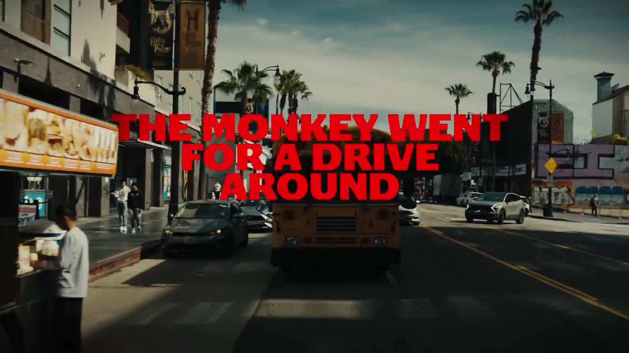 .@neonrated sends the monkey from ‘The Monkey’ on a drive around Hollywood