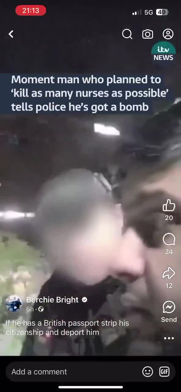 🚨🇬🇧”There’s a bomb inside - it’s a pressure cooker filled with Gun Powder”  “It’s not live”  Man arrested in England for planning to blow up nurses in a hospital.