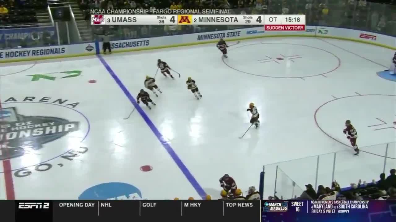 UMASS STUNS MINNESOTA IN OT AFTER SCORING THREE GOALS IN THE THIRD PERIOD‼️  The Minutemen advance to the second round of the NCAA men's hockey tournament 👏