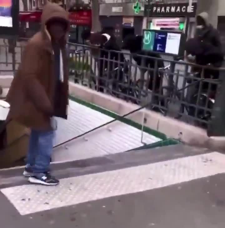 What should happen to this guy for shoving this woman down the stairs?