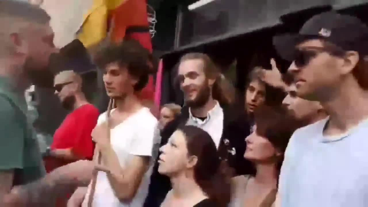 Vegan protestors vs hungry man