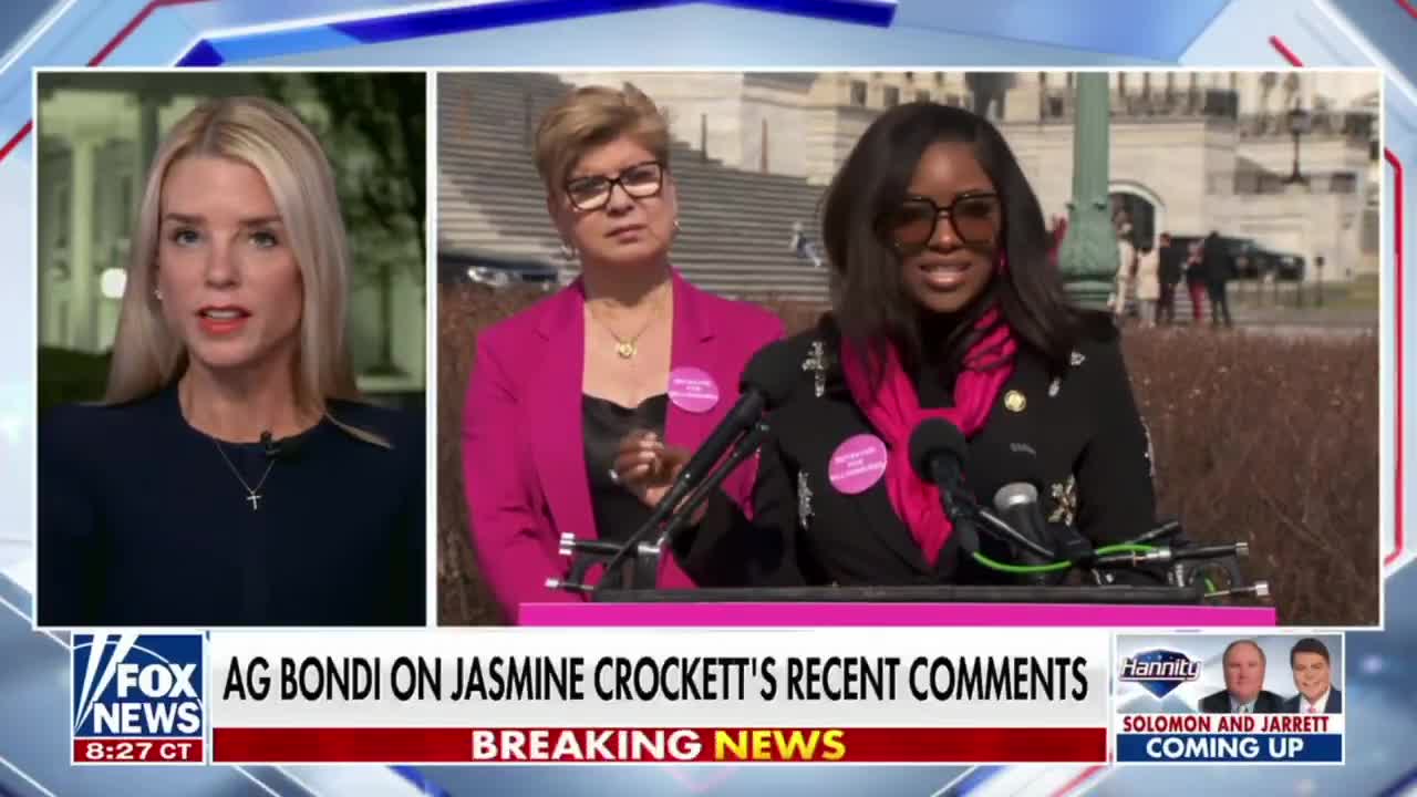 U.S. Attorney General Pam Bondi: Congresswoman Jasmine Crockett “needs to unequivocally denounce the violence, must apologize immediately, not only to all Texans, but to our country, to th...