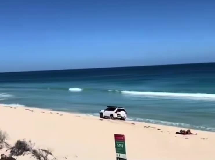 A police chase involving a four-wheel-drive came to an end on Scarborough Beach when it became bogged  Police say the white Toyota Prado was stolen from a home in Rockingham around 9am on Th...