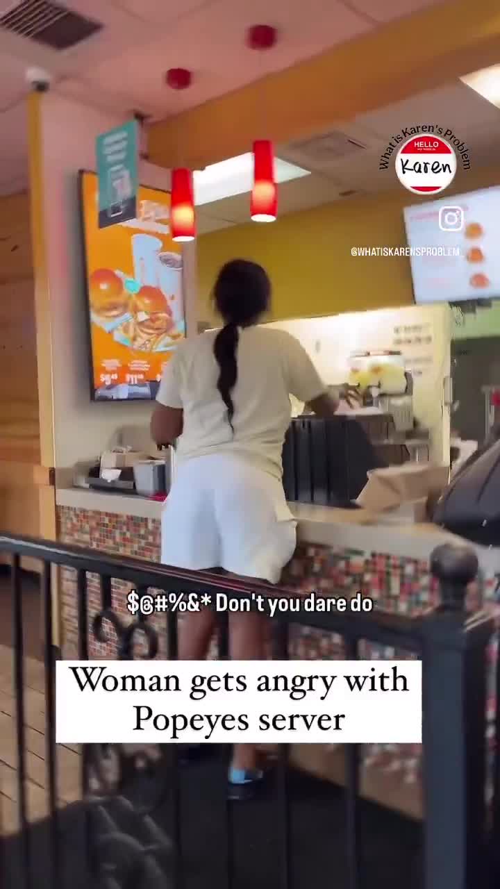 Karen throwing a tantrum at Popeyes like they personally ruined her life