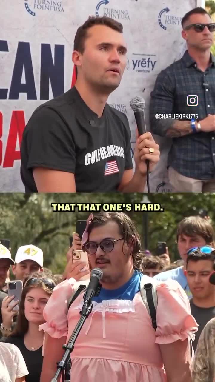 🔥 Charlie Kirk schools a man dressed as a woman about what is a woman 🤣