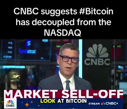JUST IN: CNBC ANCHOR CLAIMS BITCOIN “HAS DECOUPLED FROM THE NASDAQ.”