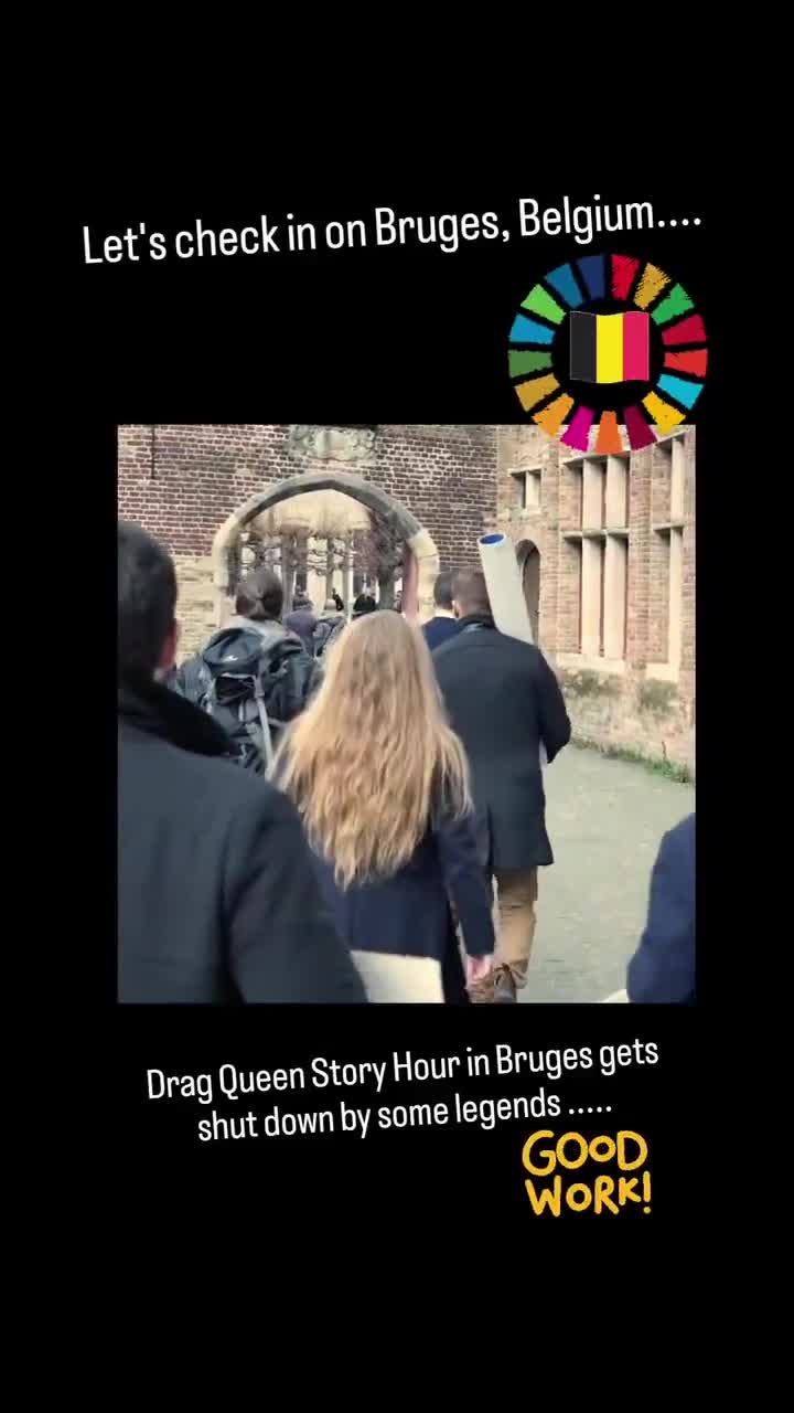 “A 50 year old pervert dressed as a Woman is speaking to little children”  Same Agenda everywhere across The West - this is Brussels, Belgium.  All by design.