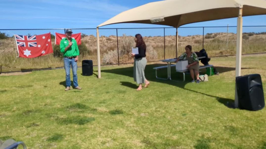 Billboard Battalion .Angela, Petition Protecting Children - Speech at 8 32 Muster, Moana, SA 22 3 2025