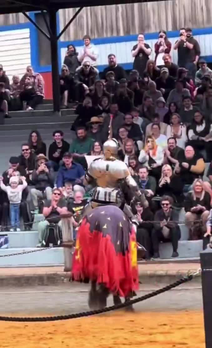 Australia beats England in The Smashes jousting tournament at Kryal Castle, Victoria