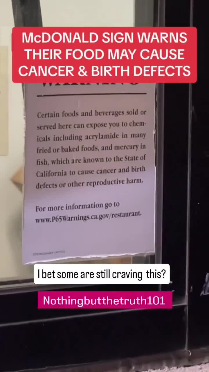 🇺🇸 So now not only do some McDonald’s have warning signs their food additives may cause Cancer.   Some stores are advising they may also cause birth defects ‼️