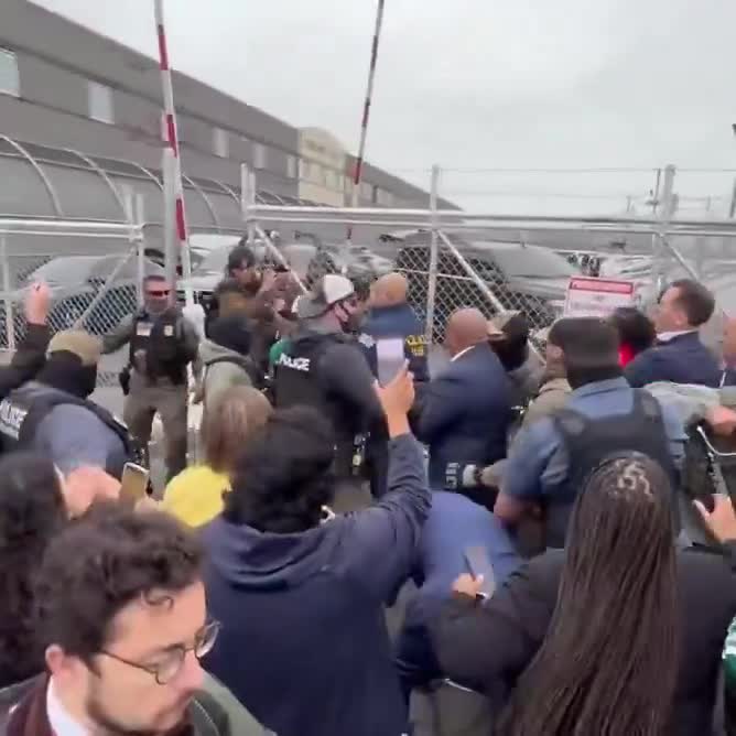BREAKING: Rep. LaMonica McIver (red jacket) attacks law enforcement after storming New Jersey’s ICE facility