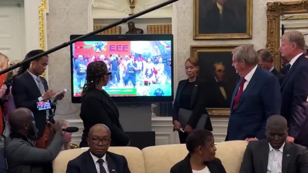 Watch the South Africans refuse to look at the TV as video evidence of White persecution plays in the Oval Office.