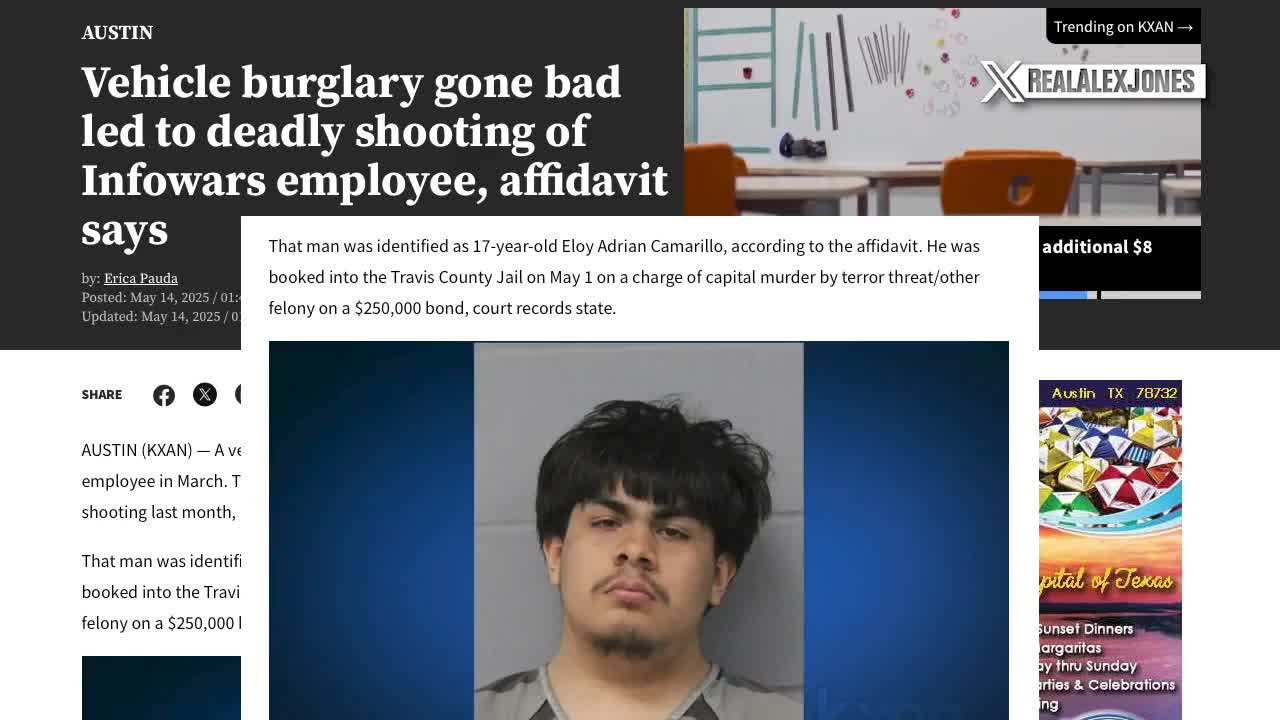 Breaking! Eloy Adrian Camarillo Was Arrested And Charged With Capital Murder For The Shooting Death Of Infowars Reporter Jamie White In Austin Texas  Alex Jones Responds