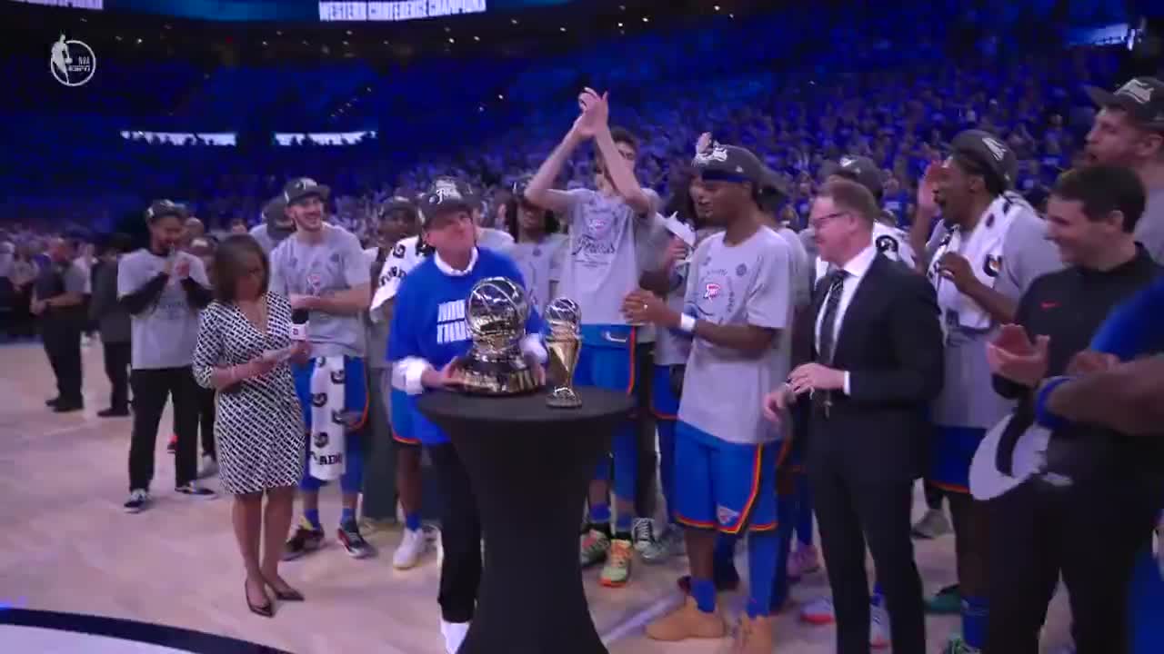 OKC gets its WCF champions trophy and SGA gets his WCF MVP trophy 🏆🏆