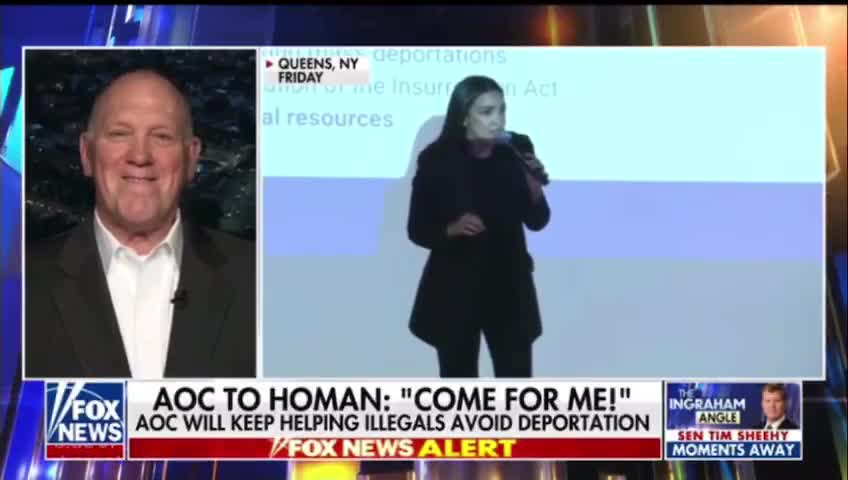 Tom Homan reacts LIVE to AOC challenging him to come after her for educating illegals on how to evade ICE 🔥  \