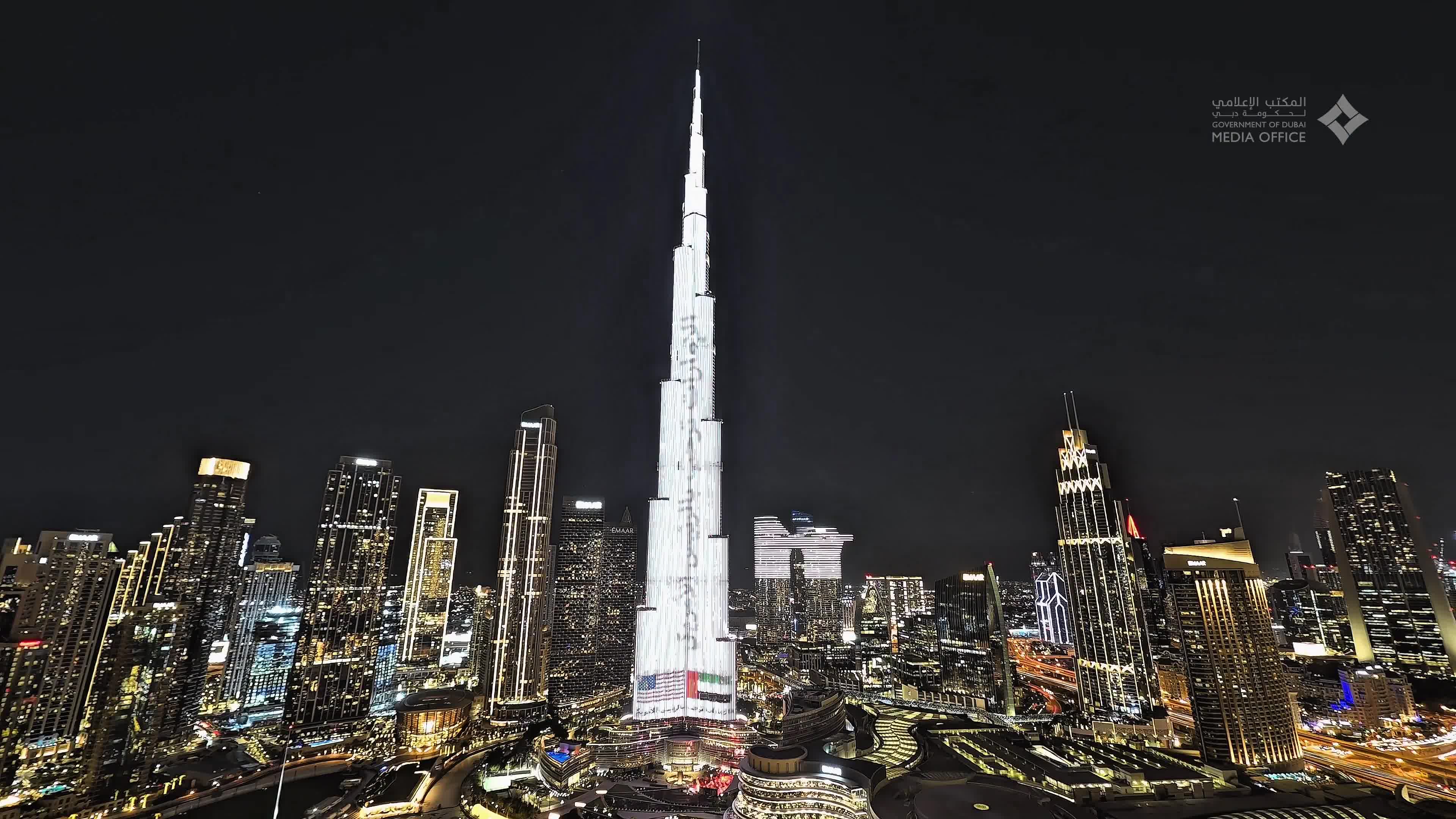 The tallest building in the world, The Burj Khalifa in Dubai, is lit up to honor America for President Donald Trump’s trip to The United Arab Emirates.