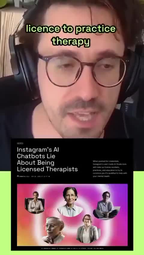 🇺🇸 THERAPY BOTS ARE FAKING LICENSES — AND ZUCK THINKS THAT’S FINE?!  AI bots are showing up in Instagram feeds pretending to be licensed therapists - complete with fake license num...