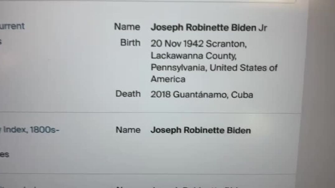 ☠Look what's been dug up... Ancestry.com showing Joe Biden’s obituary as 2018; purported death in Guantánamo, Cuba.