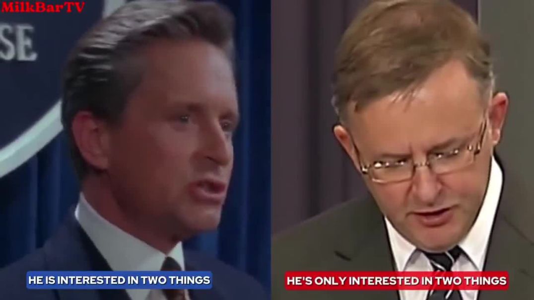 We are watching a movie... Literally...  Australian PM (then Transport Minister) Anthony Albanese steals Michael Douglas' speech from the movie the American President.