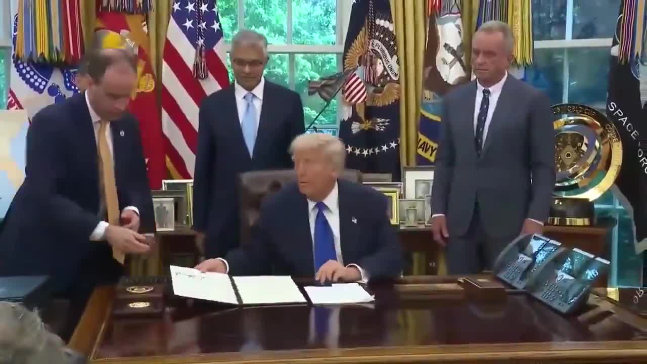 President Donald Trump signs an Executive Order banning federal funding for gain-of-function research.