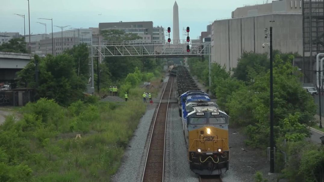 U.S. Army tanks, Bradley fighting vehicles, Paladin howitzers and other equipment arrive at Washington D.C. to take part in the upcoming parade commemorating the 250th birthday of the United States Ar