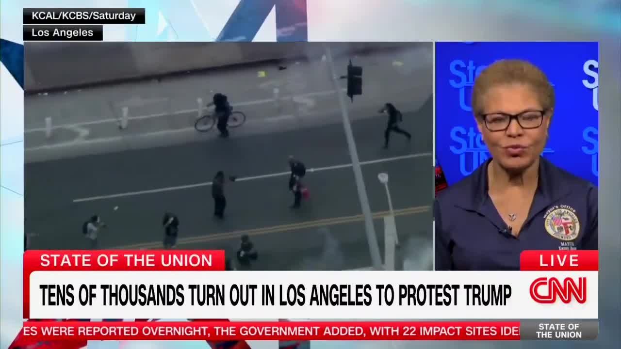 LA Mayor Karen Bass once again says that protests in her city wouldn't turn violent if ICE stopped enforcing immigration law.