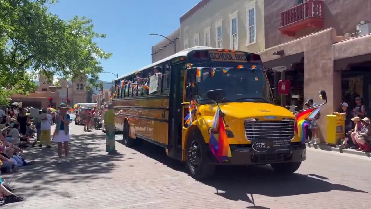 Santa Fe Public Schools (@SFPSdistrict) joined a Pride parade for lgbtq pride. They used your tax dollars to make young kids wave pride flags and hold lgbtq signs about being queer and trans...