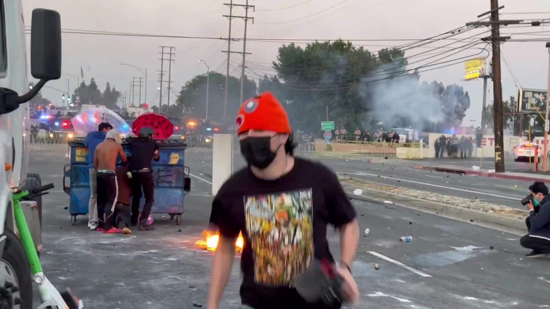 LAPD claims the protests are still peaceful.