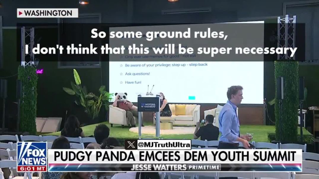 Democrats threw a PANDA PARTY 👀  They let a grown man with a PANDA head open for Kamala Harris.