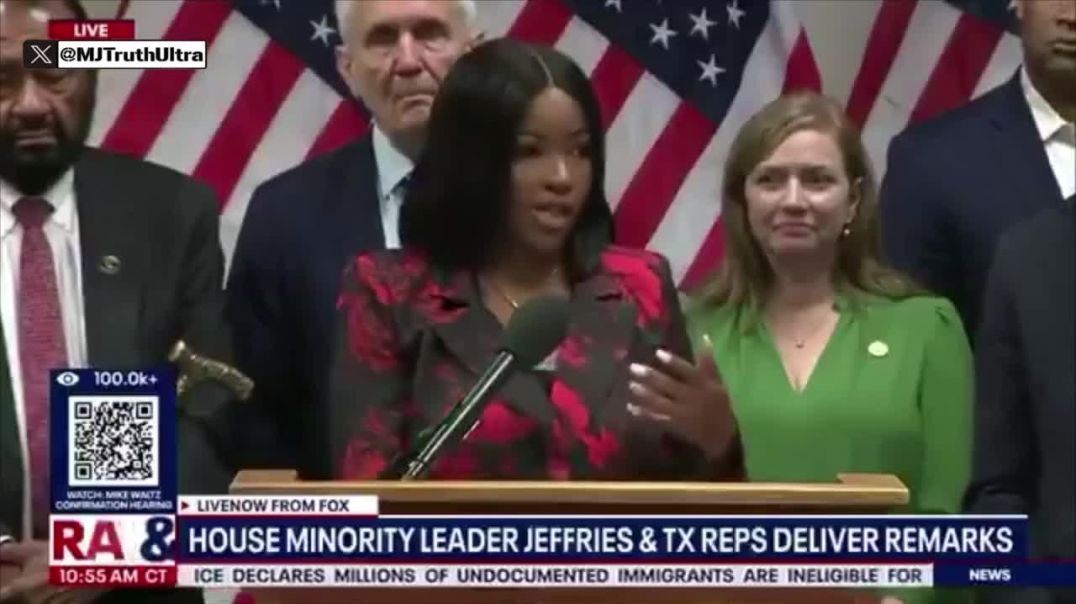 Scholar Jasmine Crockett declares the entire state of Texas is RACIST  The liberal white woman over her shoulder smiles with joy.