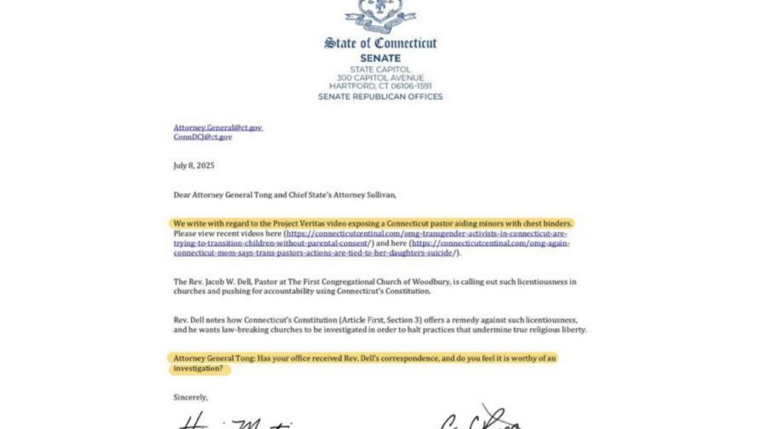Connecticut Attorney General, William Tong, Refuses to Investigate a Church that Allegedly Secretly Transitioning and abusing Children, simply because the proof came from Project Veritas