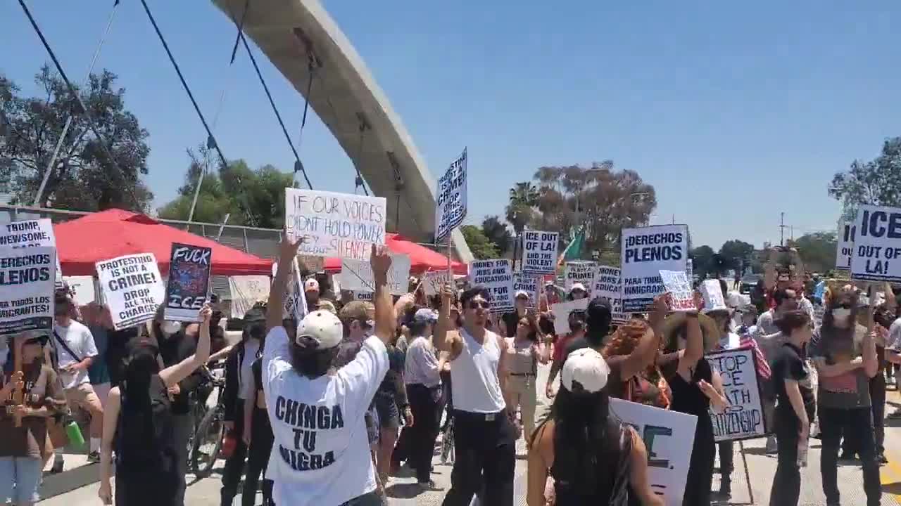 Anti-ICE protesters have shut down the 6th Street Bridge in Los Angeles.