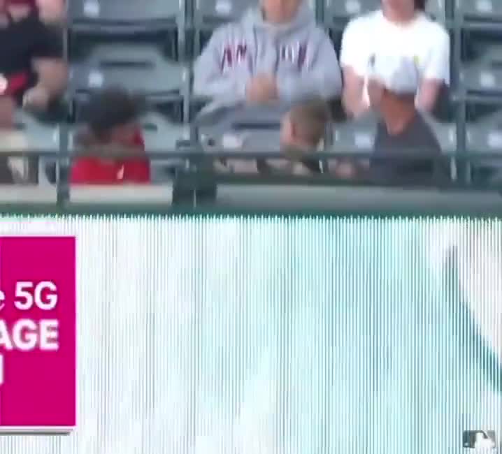 Fan catches a ball and gives it to a little kid, then this happens