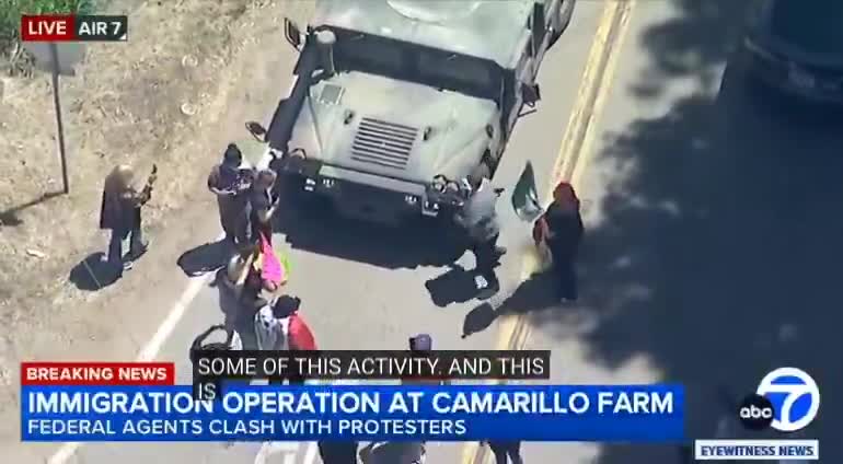 BREAKING: anti-ICE rioters are IMPEDING immigration officials and attacking their vehicles while waving foreign flags during a raid in Camarillo, California