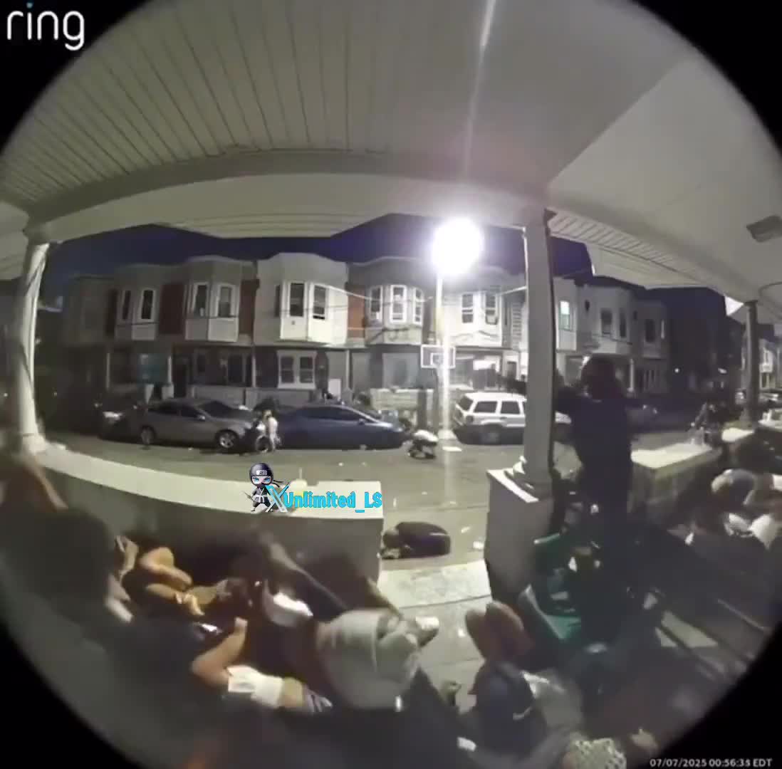 Ring doorbell footage of an insane front porch shootout