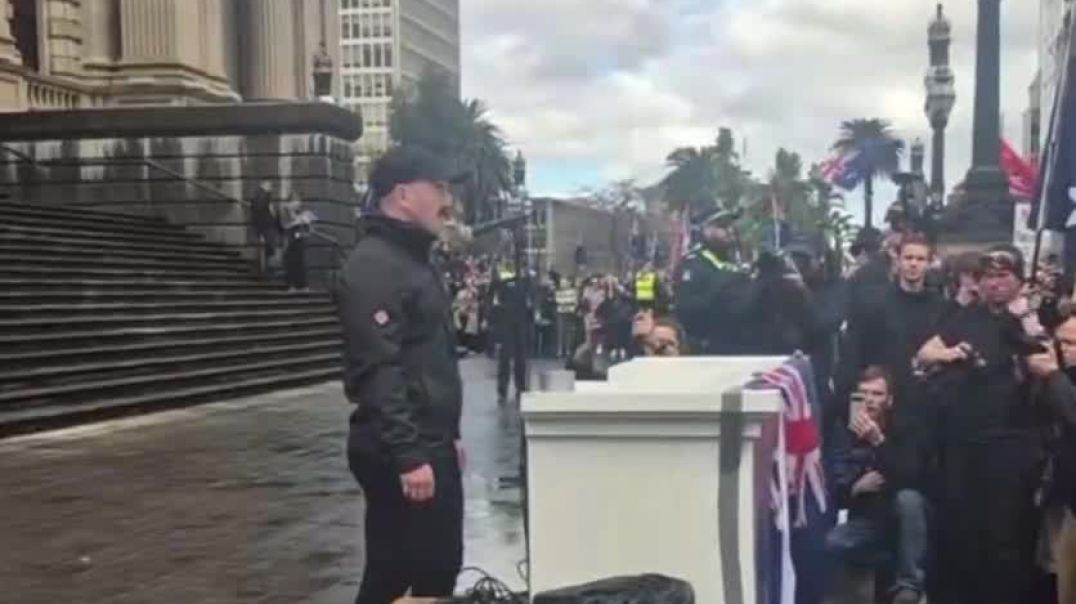 White Australia leader Thomas Sewell makes a speech at the March for Australia rally in Melbourne.