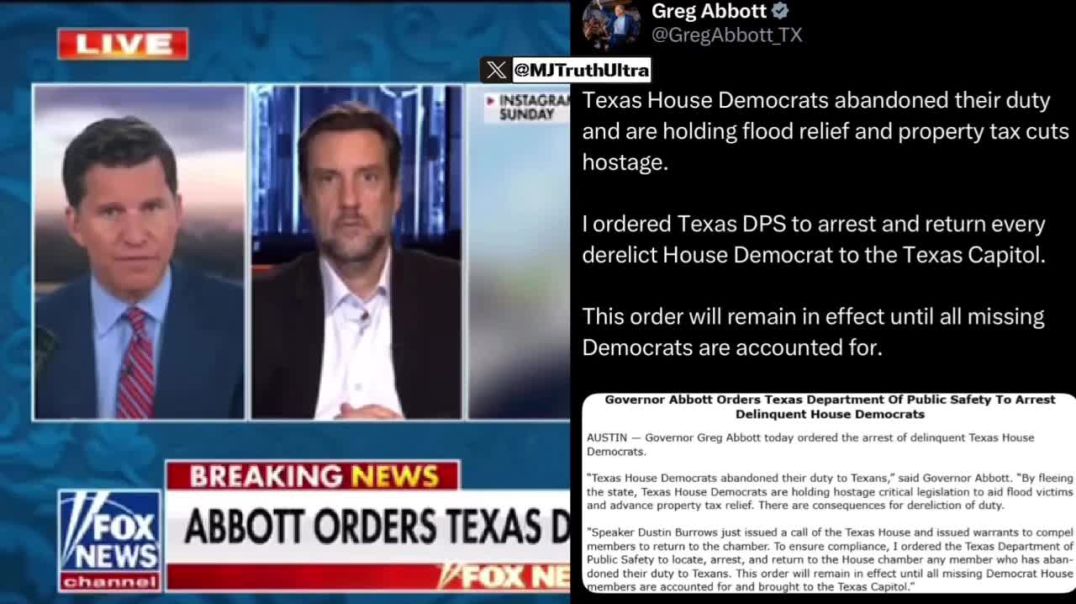 And here we go..  Governor Greg Abbot has ordered Texas DPS to Arrest and Return Every Derelict House Democrat to the Texas Capitol.
