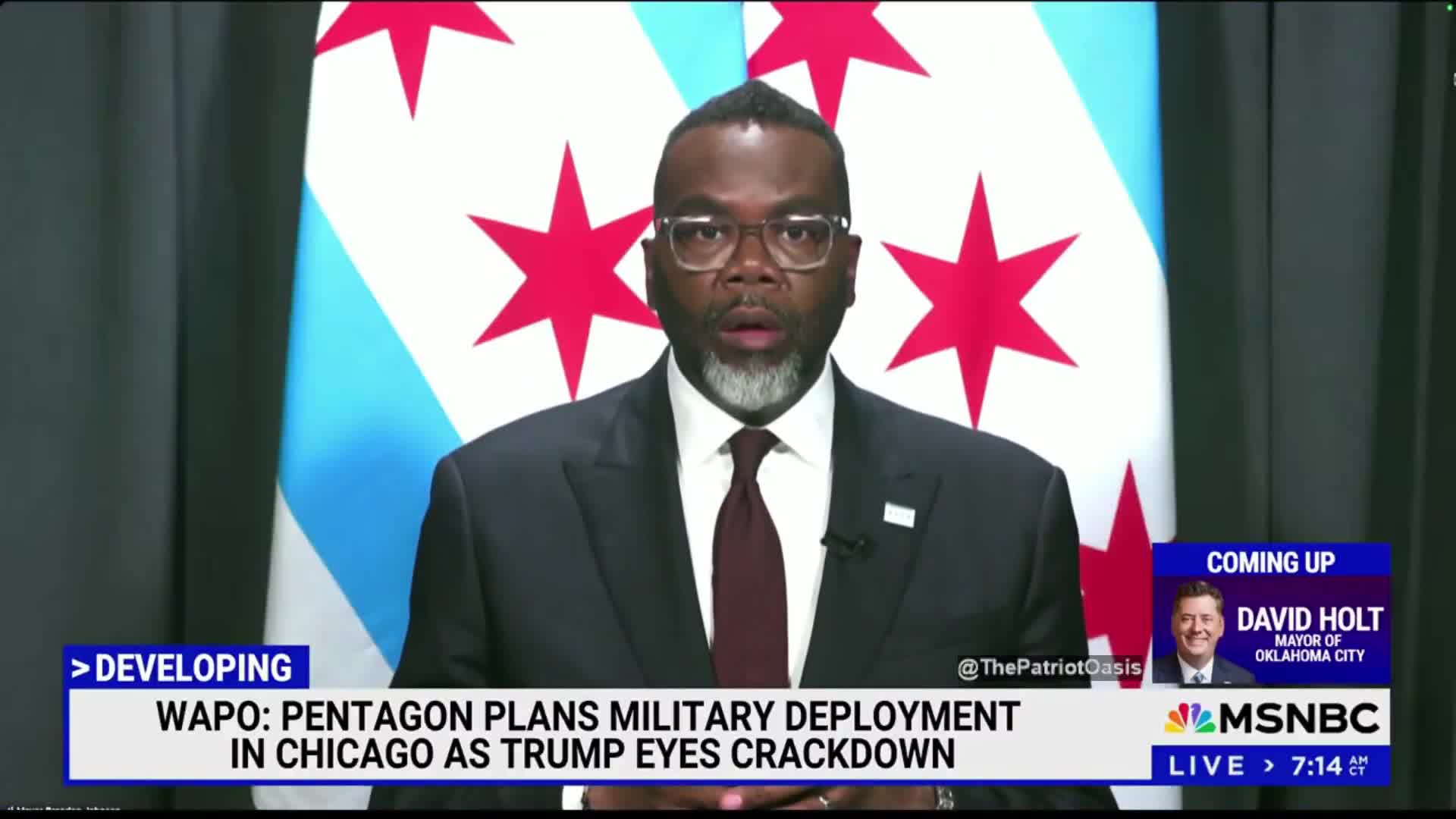 Mayor of Chicago Brandon Johnson says that if the President sends troops into his city the “people will rise up and fight against tyranny”.