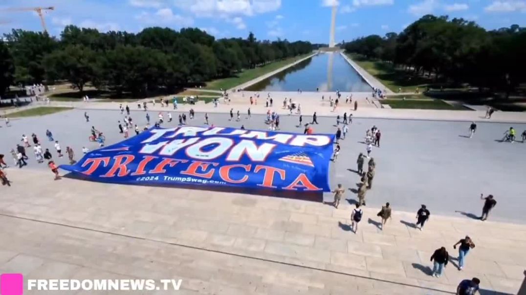 MUST WATCH: A HUGE 100ft Trump flag was unveiled at the National Mall in front of Lincoln Memorial this afternoon. 🇺🇸