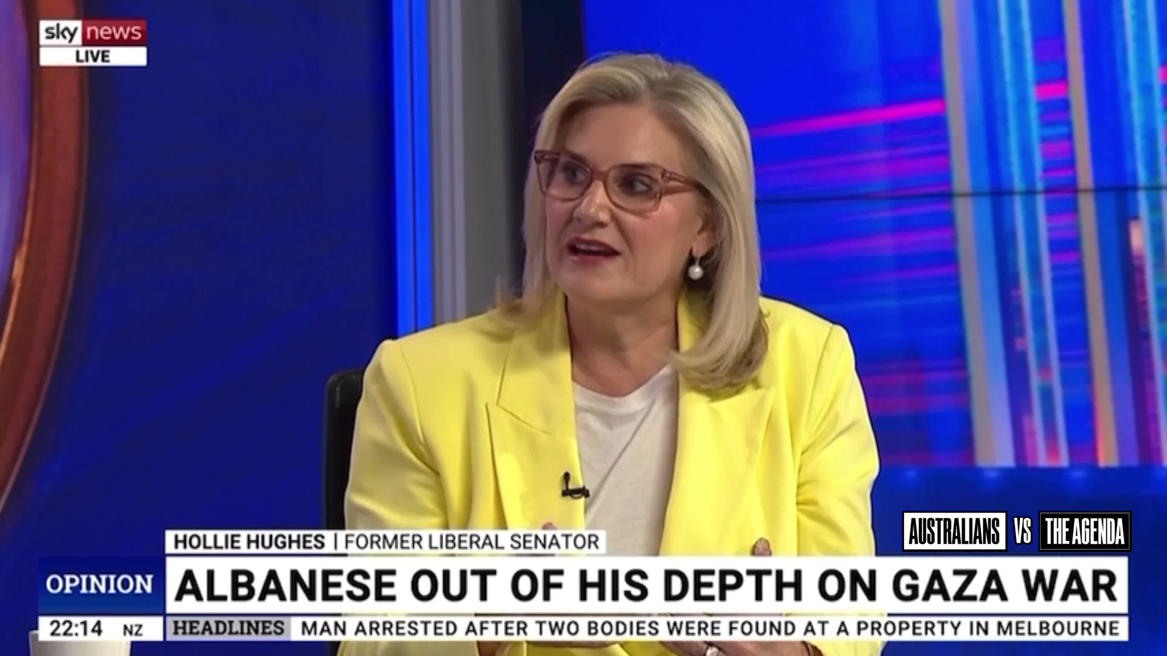 Former Senator Holly Hughes is upset at Anthony Albanese for declaring his intention to recognise the state of Palestine, because she claims it will mean “Mossad and Benjamin Netanyahu wil...
