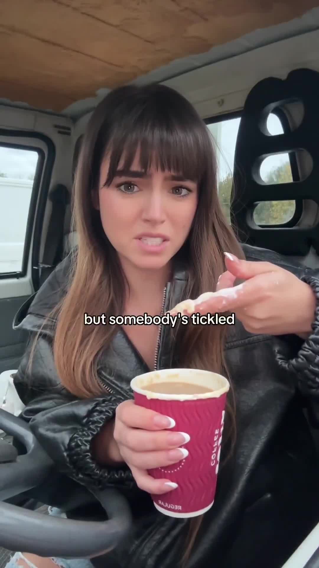 English OF Promoter is not happy with her Coffee.