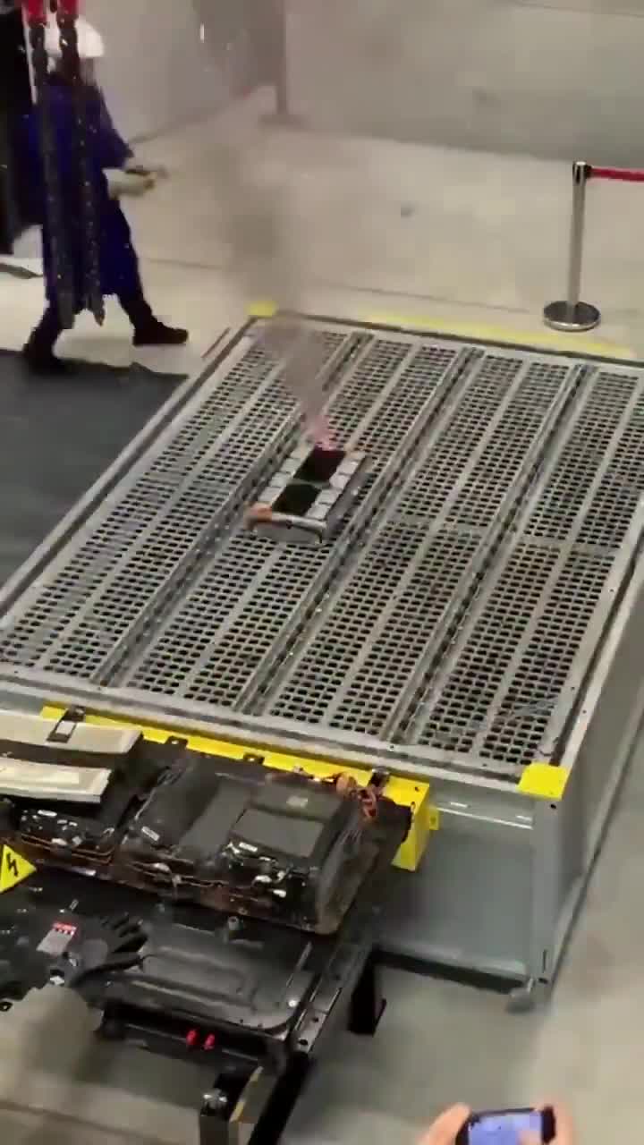 The safety measure used after a large lithium battery catches fire