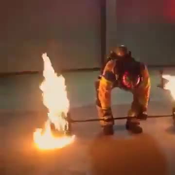 50 year old firefighter deadlifts 600 lbs of flaming steel to celebrate his retirement