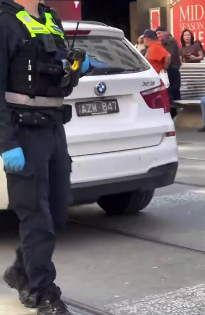 Police chased a stolen BMW driven by a group of teens armed with machetes through Melbourne’s busy Bourke Street Mall  They were arrested a short time later on Lonsdale St