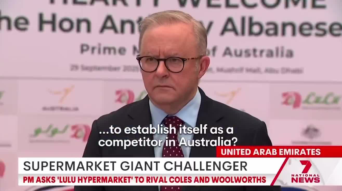 Prime Minister Anthony Albanese has formally invited Emirati supermarket chain Lulu Hypermarket to establish operations in Australia to compete with Coles and Woolworths.  Albanese: “We ne...
