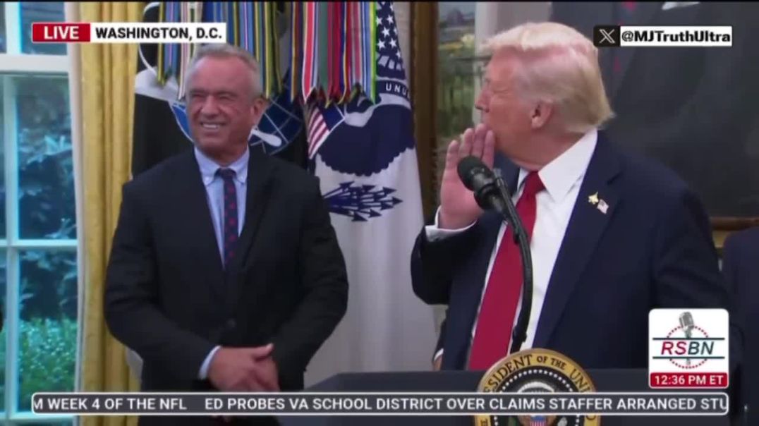 RFK Jr: Sneezes, and can be seen visibly praying to God that he doesn’t interrupt President Trump 🤣   Trump: I hope I didn’t catch COVID.   Trump turns to Mass Murderer Pfizer CEO and asks if he can h