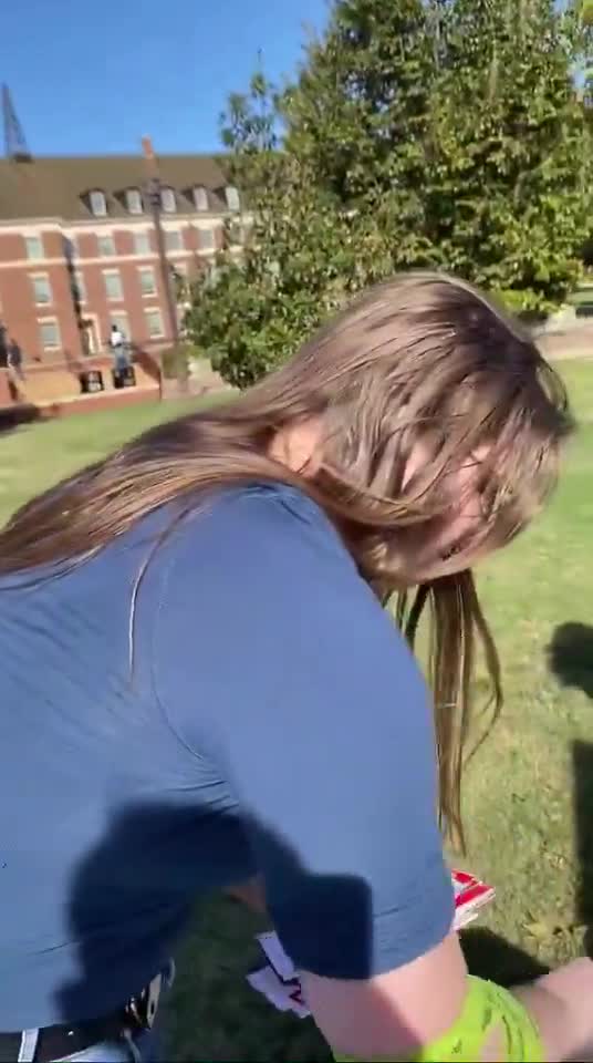 BREAKING: Deranged leftist student just TRASHED a YAF student table at Oklahoma State University @okstate.  MAKE THIS PSYCHO FAMOUS