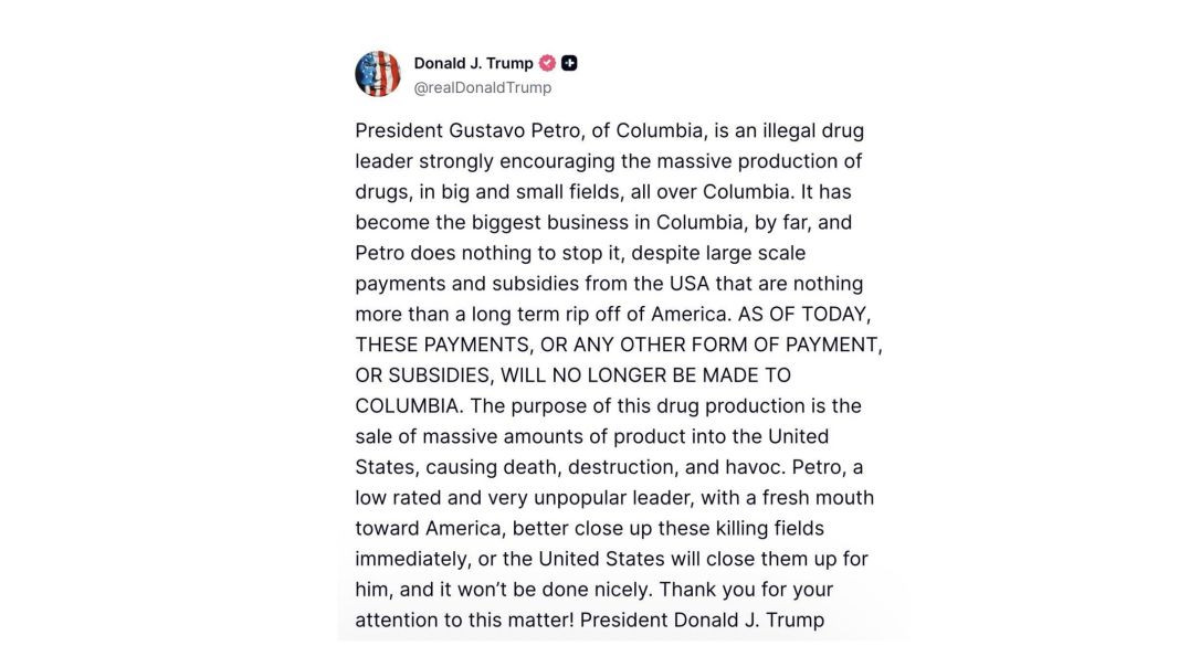 I ask President Trump to contain his oil greed, to think about humanity, to think about the effectiveness of a greater America — Gustavo Petro, President of Colombia  Now you know why Trump called him