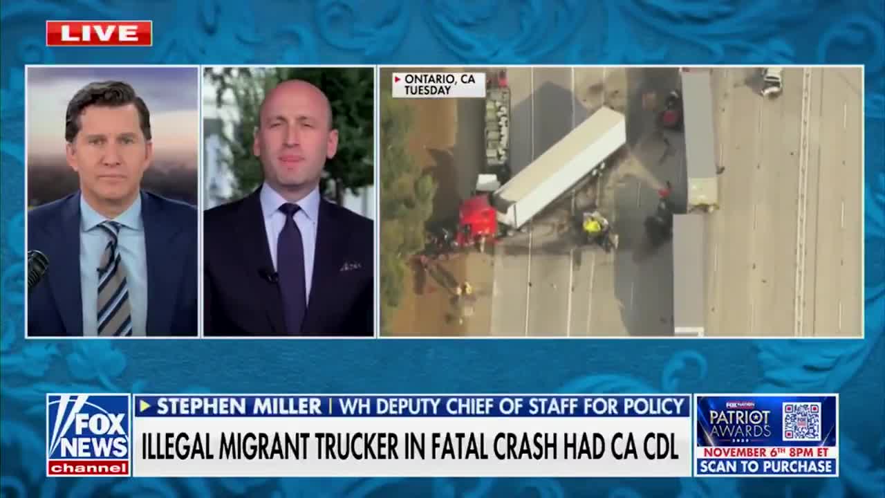 Stephen Miller after an illegal alien truck driver in California killed three: “This is a Democrat-caused calamity… Newsom, in his state, has a policy to give CDLs to individuals who don...